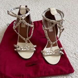 Valentino Garavani Cream Leather Patent Strappy Heels